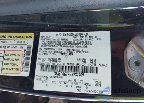 2016 Ford Fusion S z USA, uszkodzony, nr VIN 3FA6P0G77GR232409